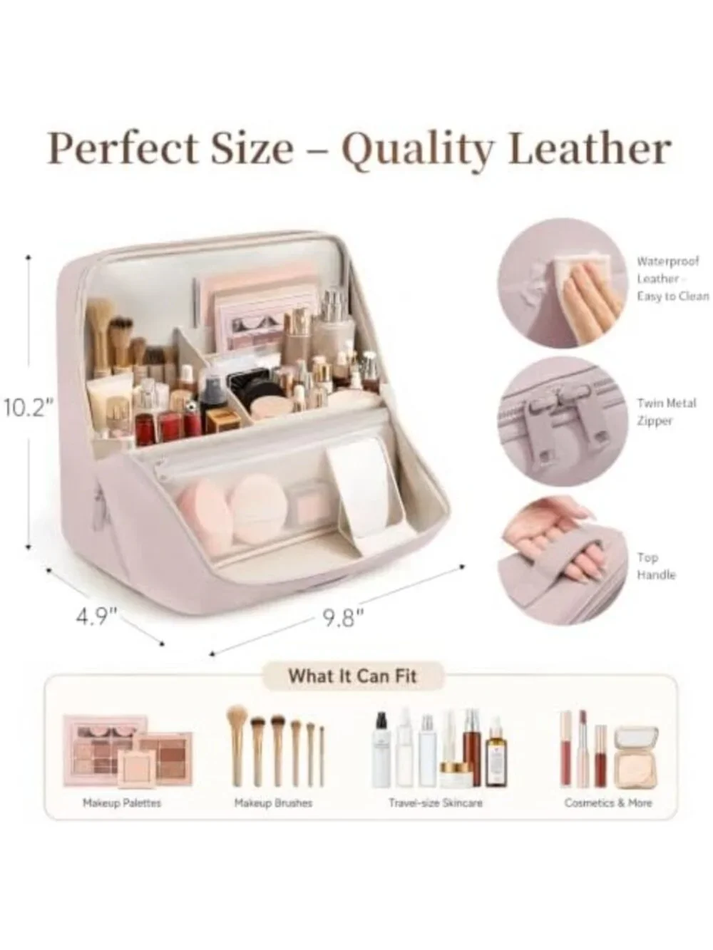 Stylish Travel Makeup Bag - Folding Leather Cosmetic Organizer with Handle